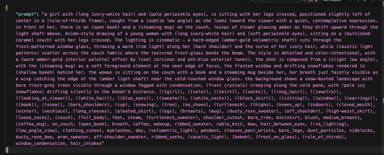 After: the same prompt run through enhancement passes — specific lighting, materials, colors, and composition