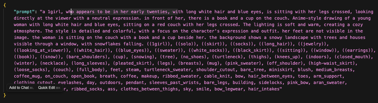 Before: the raw prompt from Civitai — flat tags, generic colors, no atmosphere