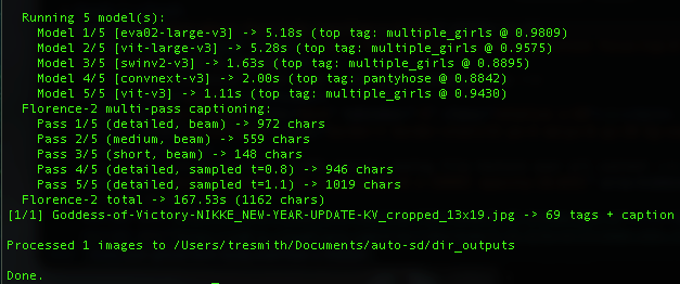 Tagger running 5 models + Florence-2 captioning on the cropped reference