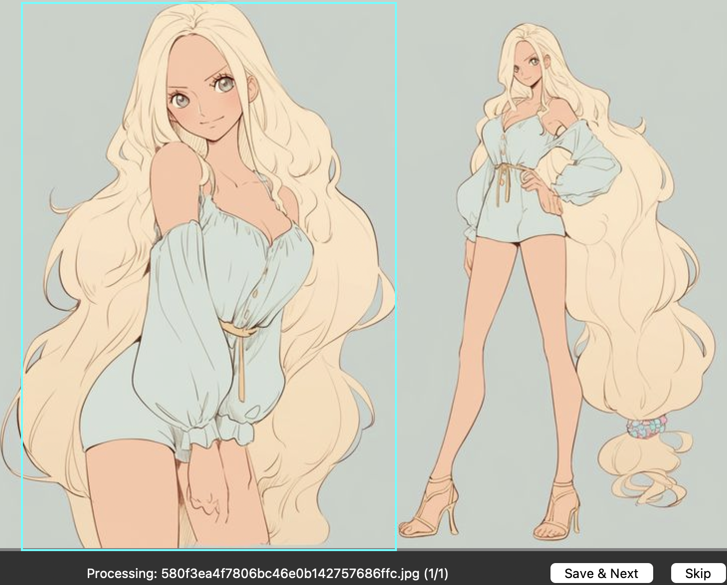 Cropping a character out of a reference image — the cyan box is what gets fed into the pipeline